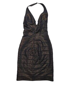 Cache Y2K Metallic Black Gold Bandage Halter Bodycon Dress Size 2